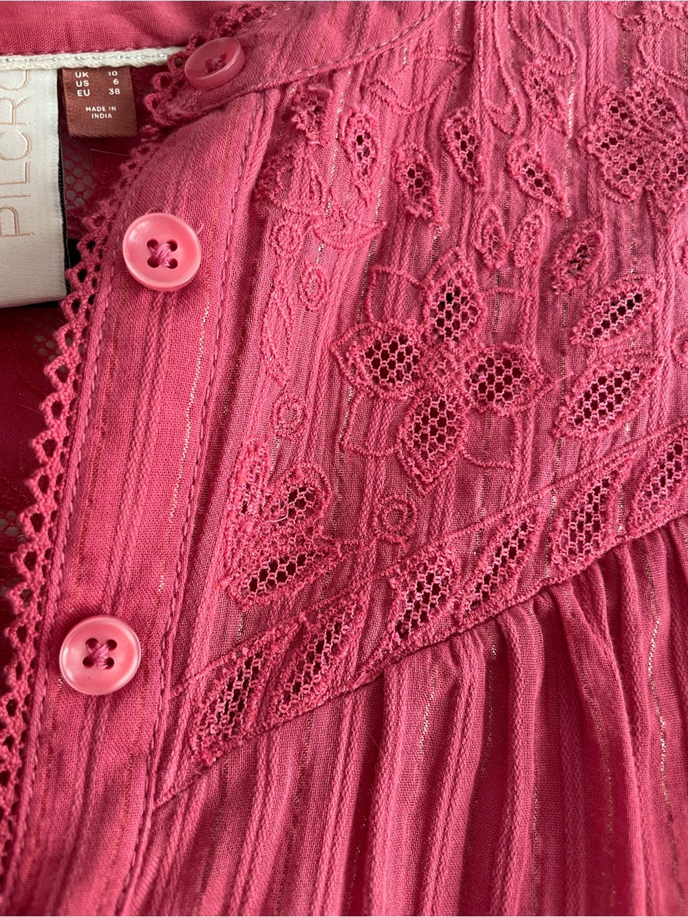 Anthropologie Pilcro Pink Lace-Panel Button Front Top